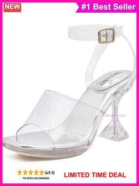 Clear Ankle Strap Square Toe Kitten Heel Platform Sandals